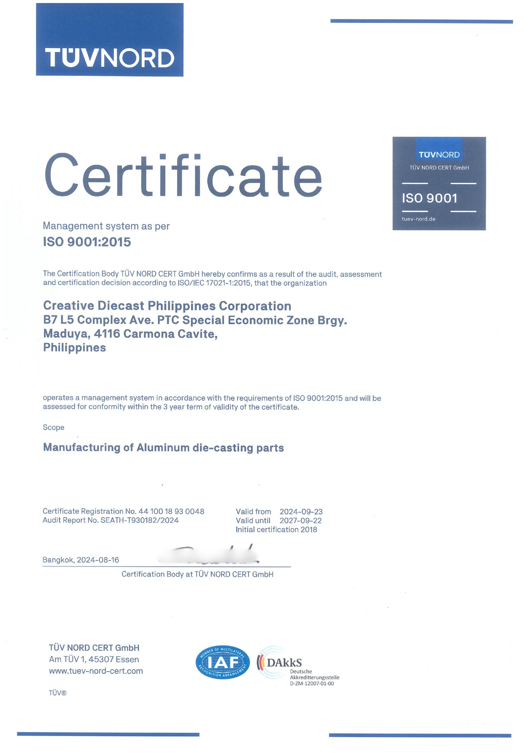 ISO 9001 Certificate